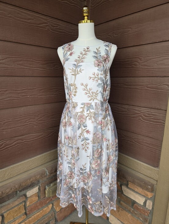 Adrianna Papell Dresses & Skirts - Adrianna Papell Illusion Sleeveless Floral Embroidered Midi Dress Women’s Size 8